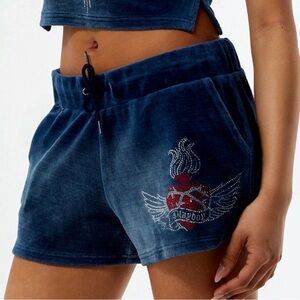 Blue Velour Playboy Women Shorts! Size large NWT